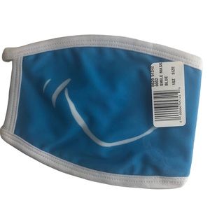 Protective Face Mask blue with white Smile Design on front and trimmed in white